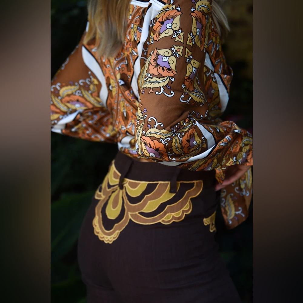 Chasing Unicorns 🍁 Lost In The Music Silk Satin Oversized Shirt sz L - Picture 7 of 17